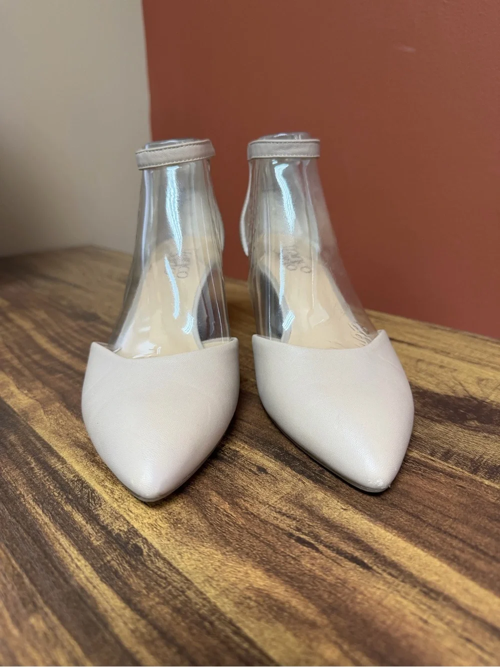 Franco Sarto “Fayth” Nude Wedge Women’s Size 7.5 Leather Ankle Strap Pointed-Toe